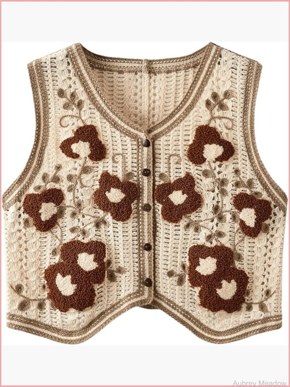 Sleeveless Crochet Knit Sweater Vest Button Front V-Neck